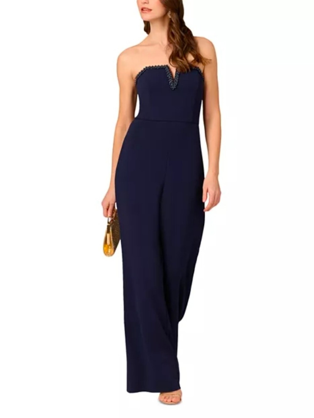 Aidan Mattox Navy Knit Crepe Strapless Jumpsuit Size 16 NWT $300 Elegant